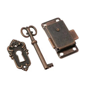 Antique bronze door lock set of 3 pieces with ornate key and escutcheon plate for cabinet/wardrobe