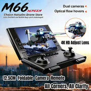 Simples Market M66 foldable drone with remote and built-in screen, dual cameras and 4K HD adjustable lens.