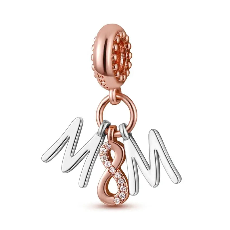 Mother's Day 925 Sterling Silver Heart Charms Beads Dangle For Bracelets Love Mom Jewelry Gift