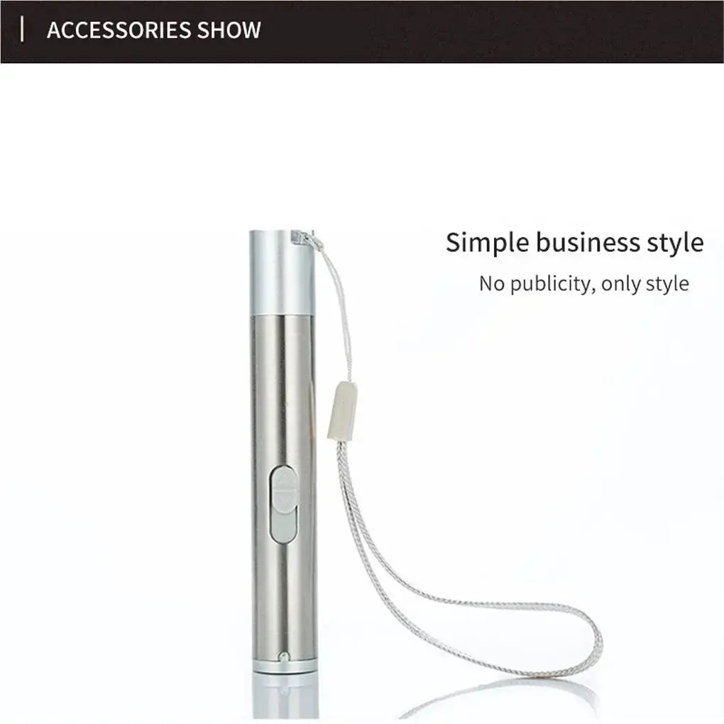 Pointer USB rechargeable 3-in-1 flashlight with infrared and UV, silver metal body and wrist strap