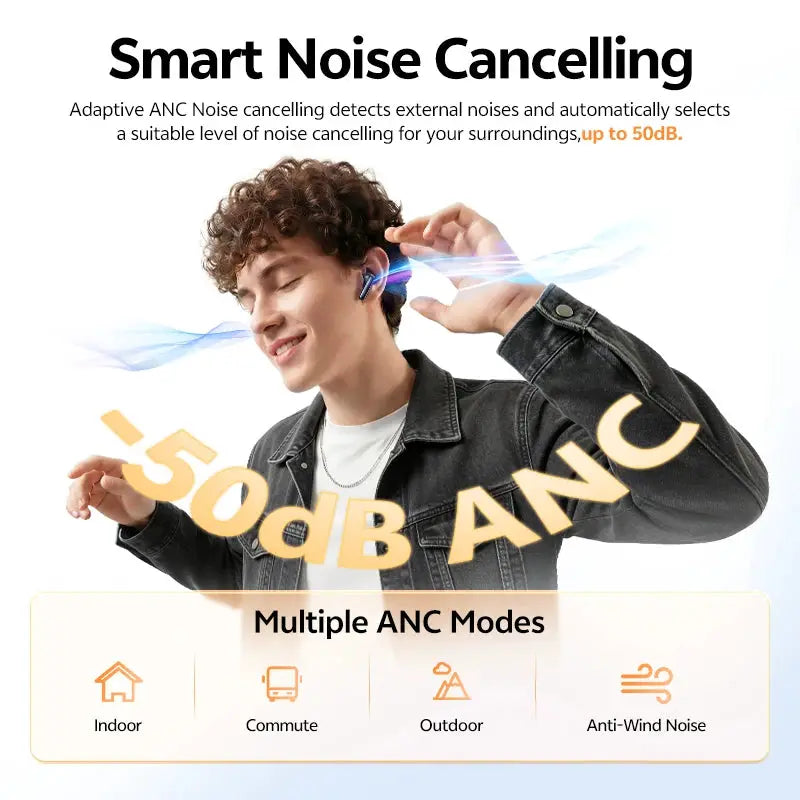 QCY T13 Pro HT23 wireless earbuds by Simples Market with adaptive ANC and 13mm drivers, Bluetooth 6.0