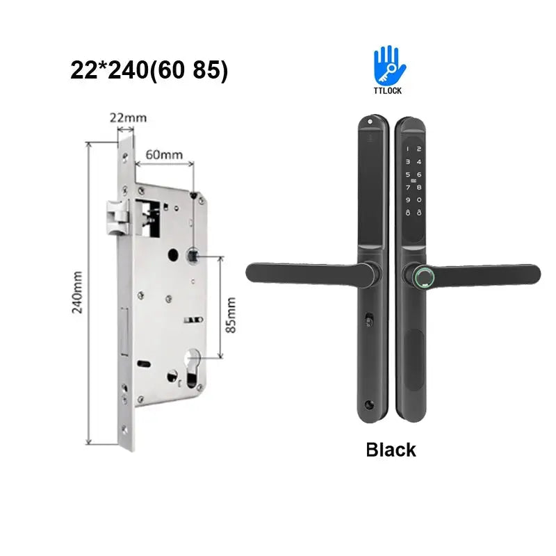 Slim 2.8cm waterproof sliding door smart lock with fingerprint keypad and IC card; black TTLock compatible