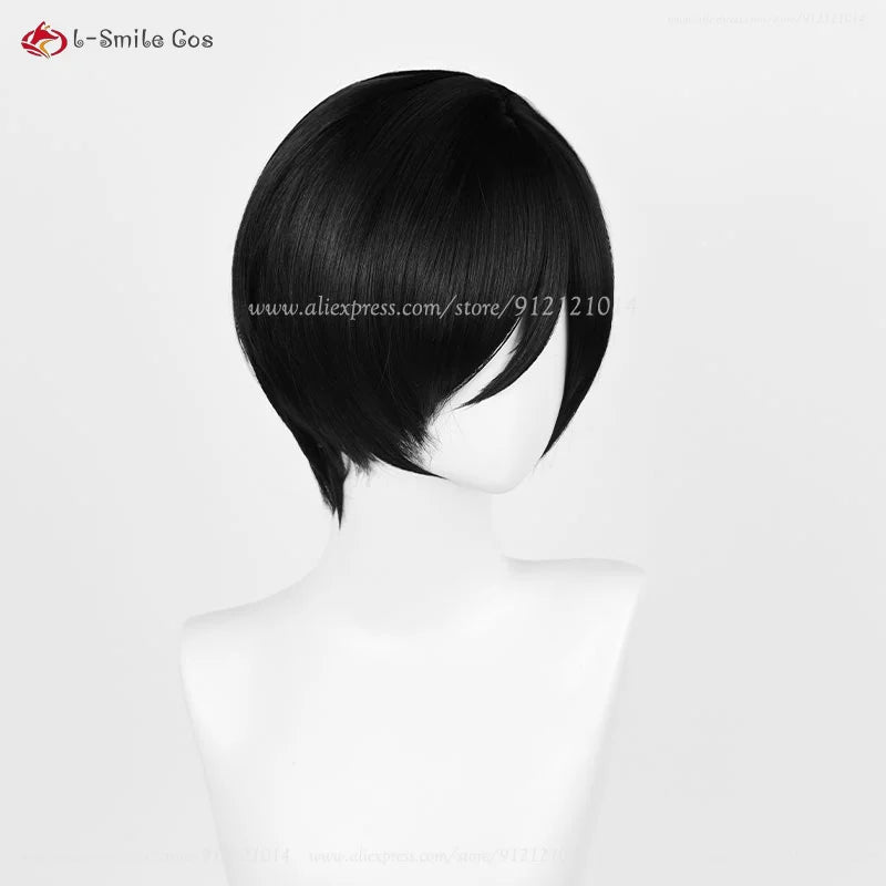 Ada Wong cosplay wig, short black 32cm, heat-resistant synthetic hair with wig cap