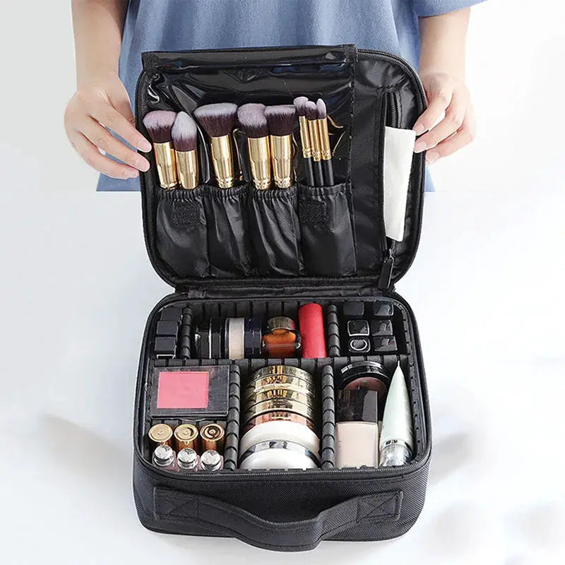 GlamGuard Professional Travel Makeup Case Waterproof Oxford Fabric Organizer For Brushes And Cosmetics