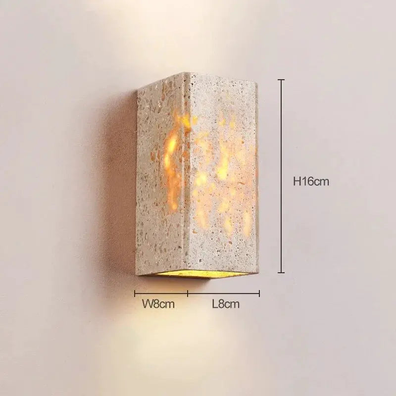 Simples Market Wabi Sabi yellow marble wall lamp, travertine LED wall sconce with warm light, 16 cm high, 8 cm wide