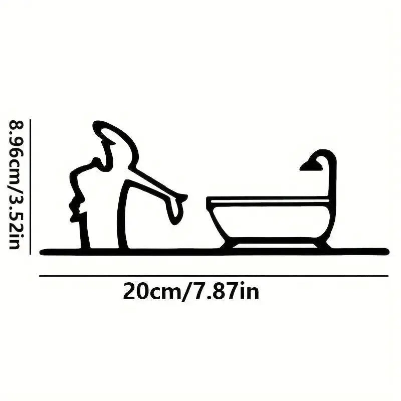 Black shower figure metal wall art by Simples Market; aluminum plate, minimalist bathroom decor with bathtub silhouette
