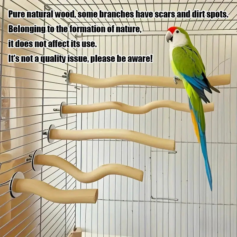 Simples Market natural wood parrot branch perches for bird cage; curved hanging perches set of 5