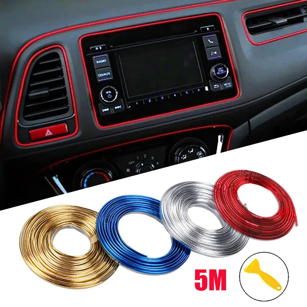 Car interior flexible moulding strips, 5m multicolor kit (gold, blue, silver, red) for universal auto styling