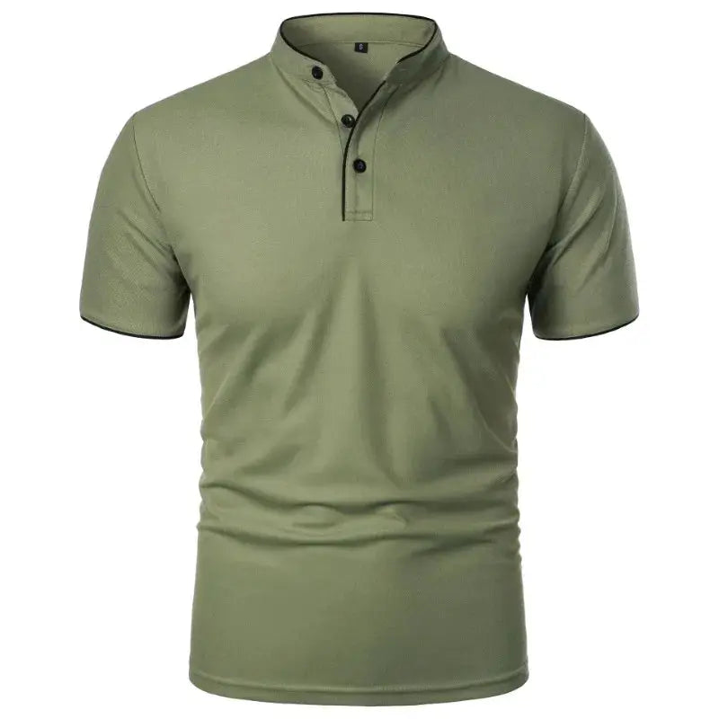 Men's olive-green short-sleeve stand-collar polo shirt by Simples Market, solid color