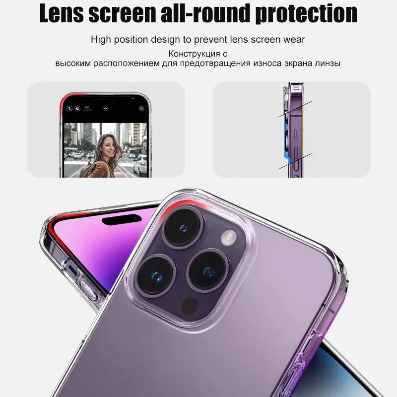 Clear silicone phone case for iPhone 7–16 by Simples Market; transparent bumper, shockproof back cover