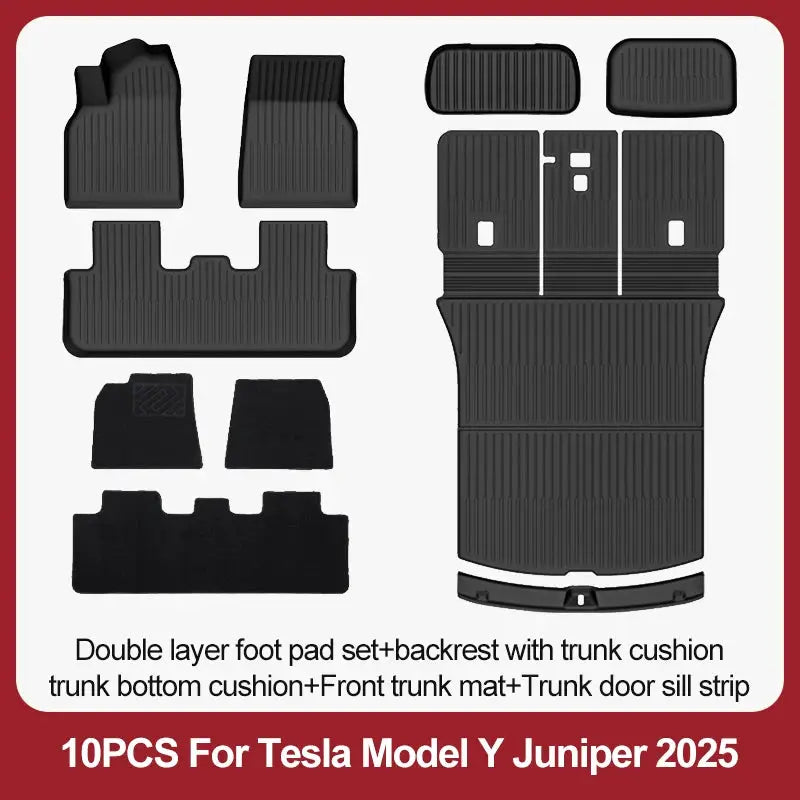 Tesla Model Y Juniper 2025+ 10-piece TPE floor mats and trunk mat set by Simples Market