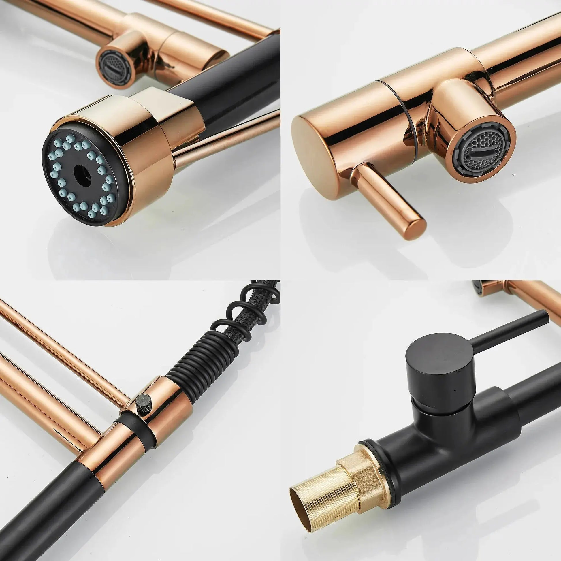 Kitchen faucet by Simples Market, copper finish with pull-down sprayer and high-arc design