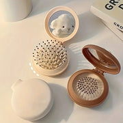 Mini Portable Folding Travel Hair Brush With Mirror For Women Lightweight Plastic Dual Fold Design For Outdoor Use