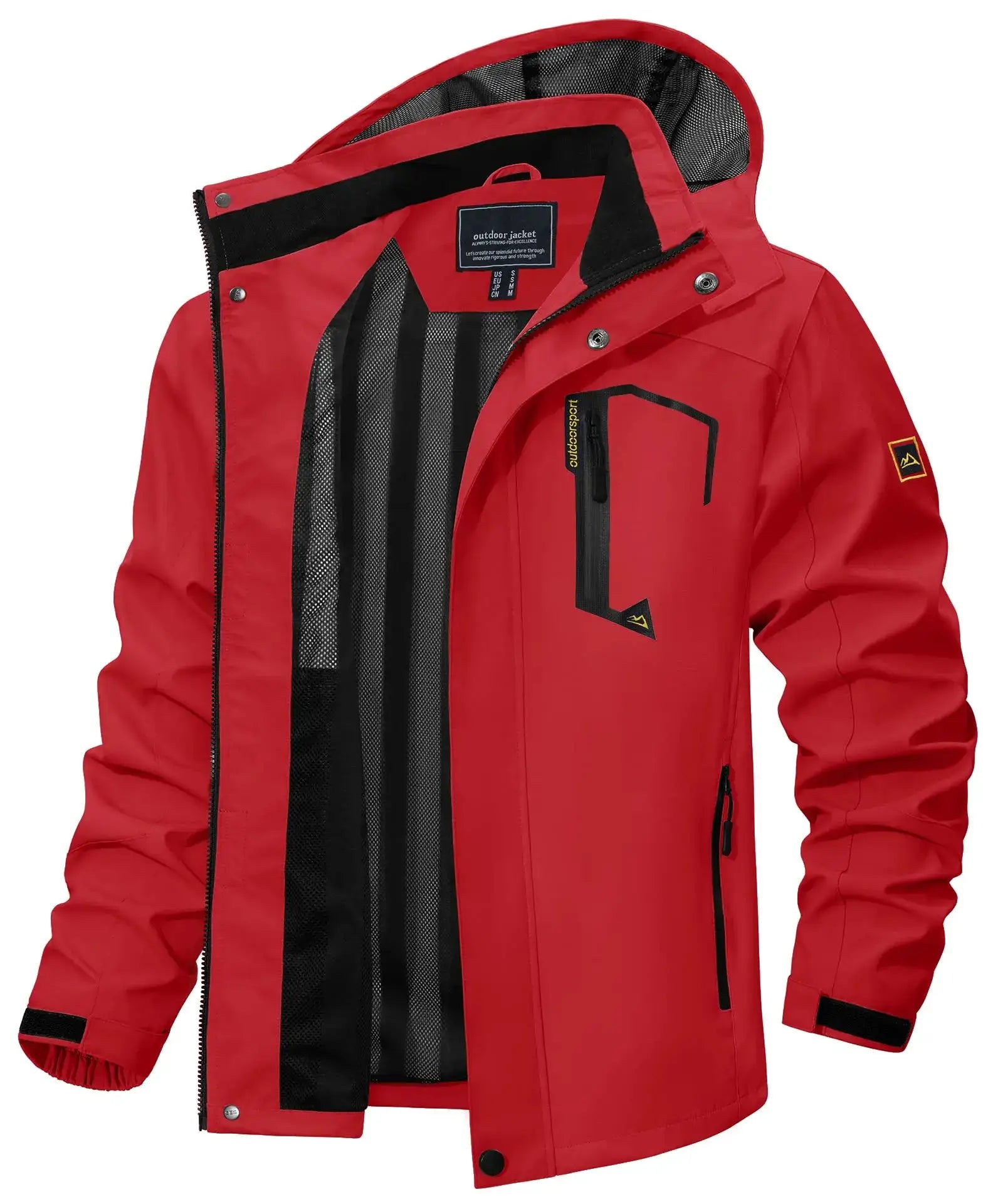 TACVASEN men's red lightweight waterproof rain jacket with mesh lining
