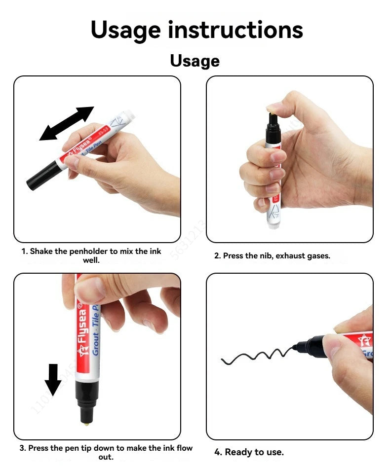 Grout pen by Simples Market; waterproof tile marker for tiles and bathroom seams in black, white, beige