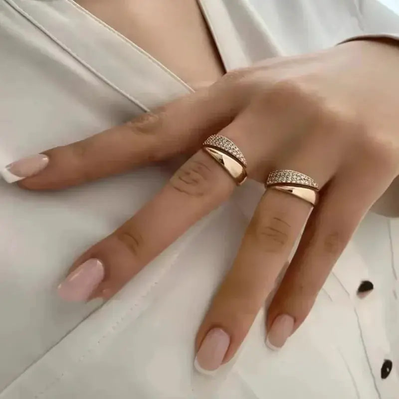 Gold Plated Sun Rings For Women Natural Stone Inlaid Hollow Metal Texture Trendy Jewelry Accessory