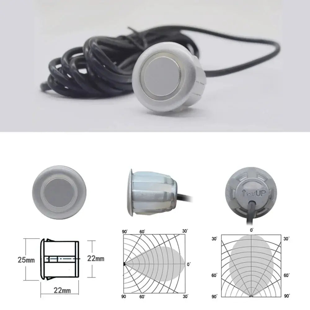 Simples Market 8 Parktronic parking sensor kit; round silver bumper sensors with wired harness for front and rear.