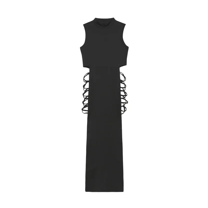 NovaLuxe Criss Cross Cut Out Dress Mock Neck Sleeveless Bodycon Sexy Evening Confidence