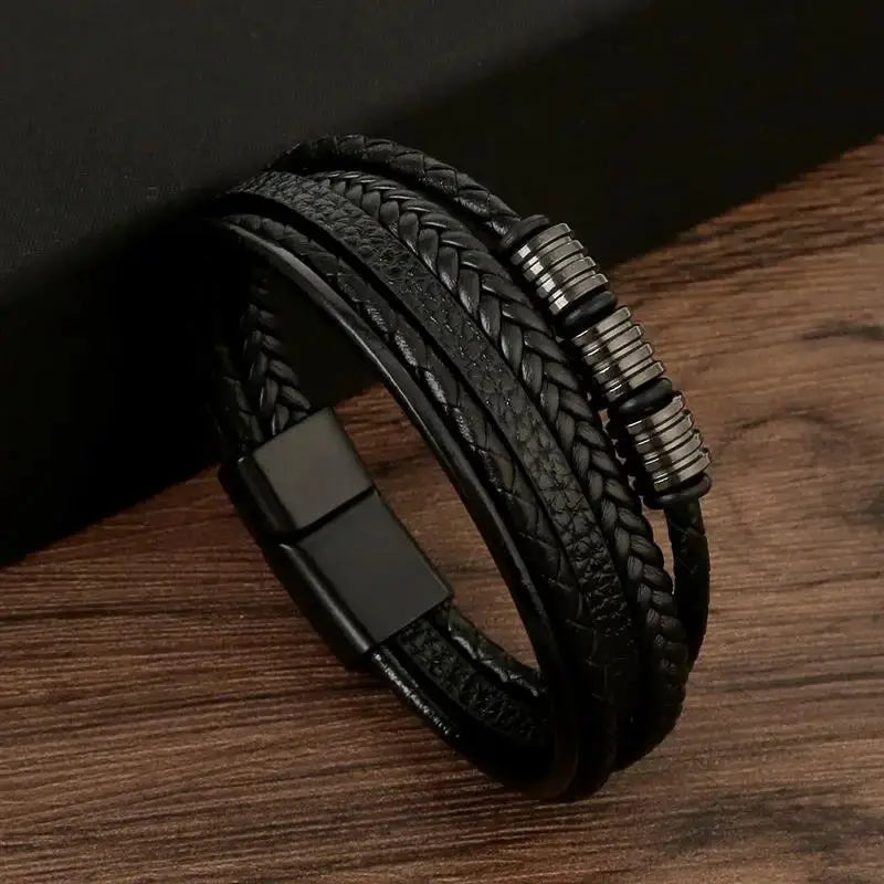 Classic Mens Leather Bracelet Hand Woven Multi Layer Style Fashion Jewelry For Men Durable Casual Accessory