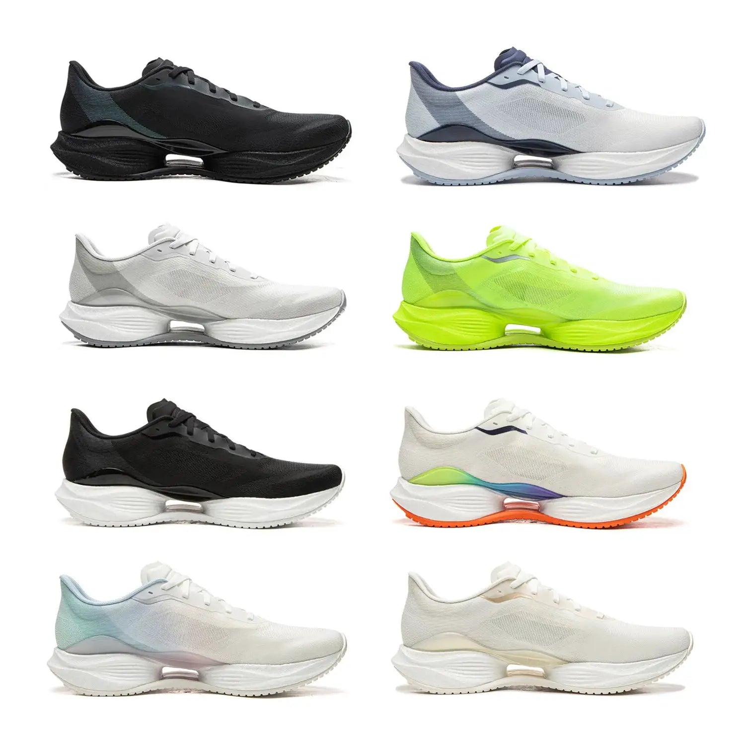 Li-Ning men's running shoes collage; 8 colorways shown, lightweight breathable trainers for everyday wear