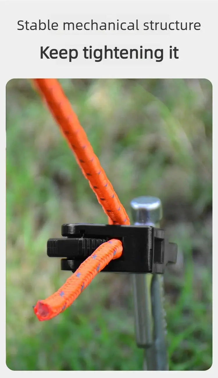 Tent rope tensioner for 2–10 mm ropes, aluminum alloy, self-locking, anti-slip tarp tightener