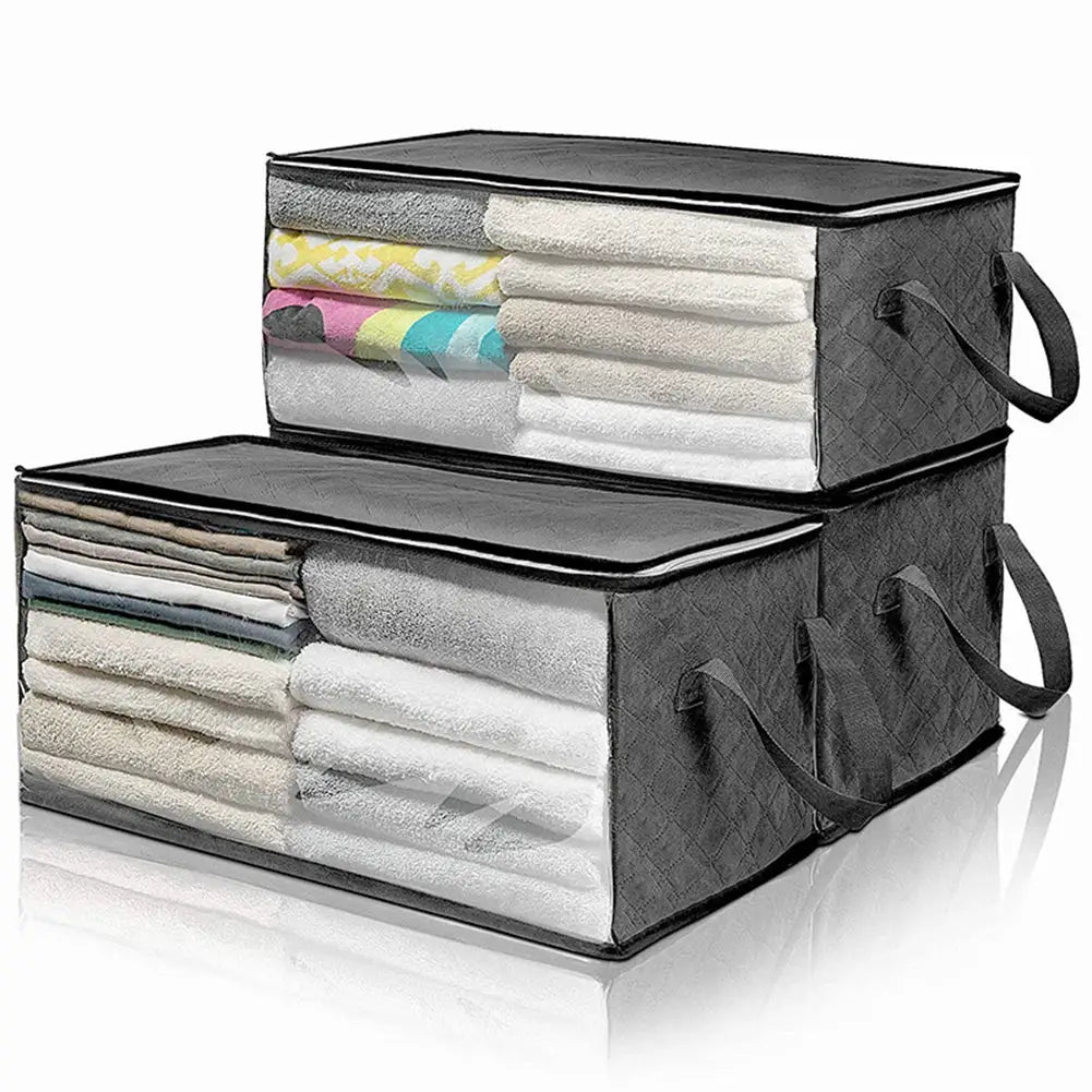 Large Capacity Foldable Non Woven Clothes Storage Bag With Lids Zipper Wardrobe Organizer For Quilts And Blankets