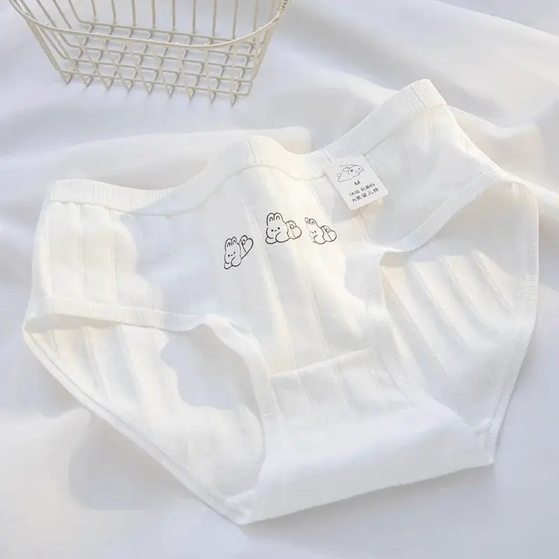 SP&CITY women's breathable white cotton seamless panties with cute rabbit prints