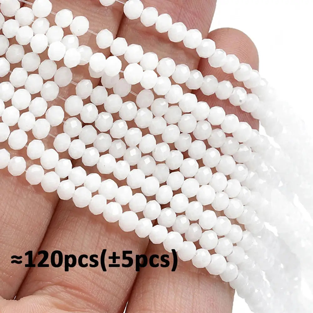 Crystal glass rondelle beads, white faceted 4mm spacers, pack of approx. 120 pcs by Simples Market