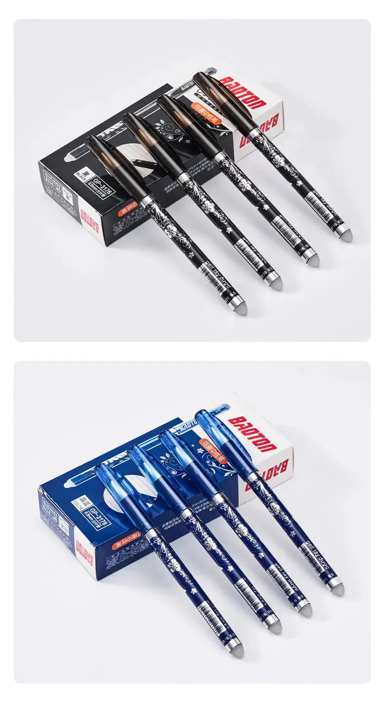 Kawaii erasable gel pen set, 26 pcs, 0.5mm, waterproof ink in black and blue, Simples Market