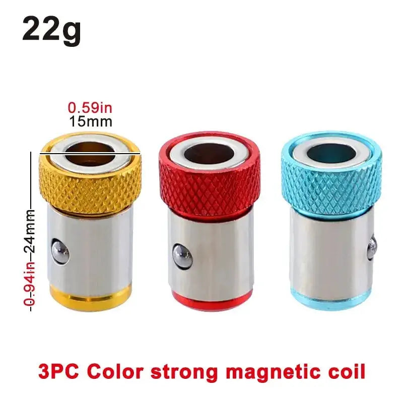 3Pc Universal Quarter Inch Batch Head Magnetic Coil Screwdriver Accessories Set With Colored Magnetizers