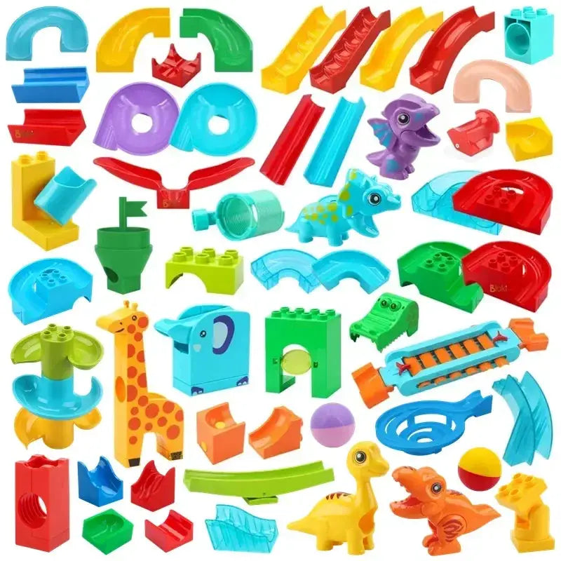 Big Size Building Blocks Marble Race Run Maze Educational Toy For Kids With Large Bricks And Ball Chute Giraffe Gift