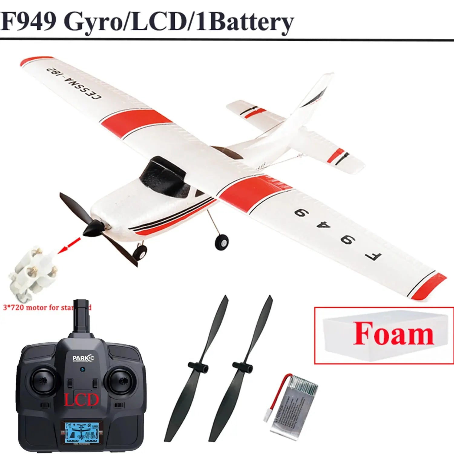 WLtoys F949 LCD RC Airplane Cessna 182, 2.4G, 3CH fixed-wing with gyroscope; Simples Market