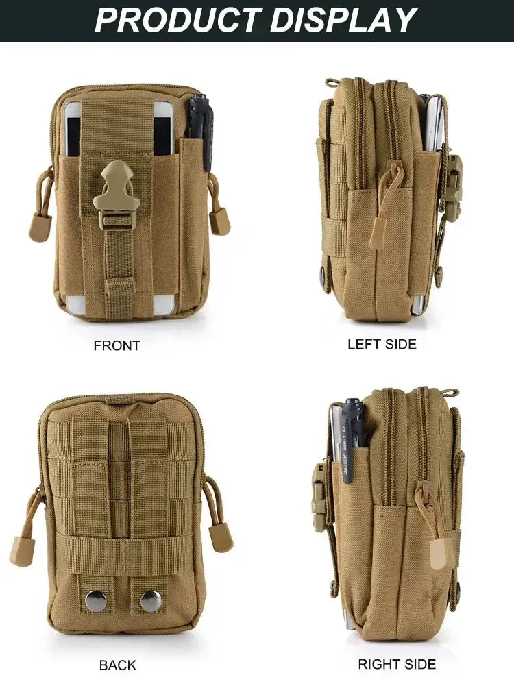 Tactical leg bag; khaki waist fanny pack with phone pocket and multiple pockets
