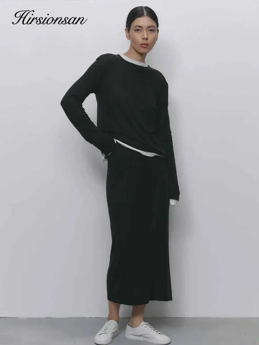 Hirsionsan Modal Soft Loose Set Women Long Sleeve Top High Waist Pants