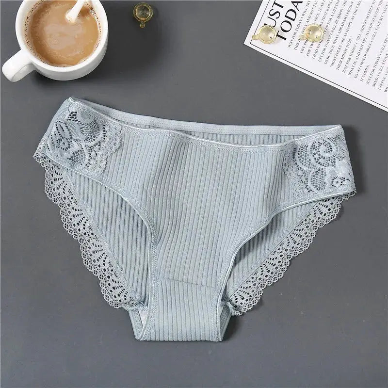 Women's cotton lace-trim panties, light blue, low-rise brief, Simples Market
