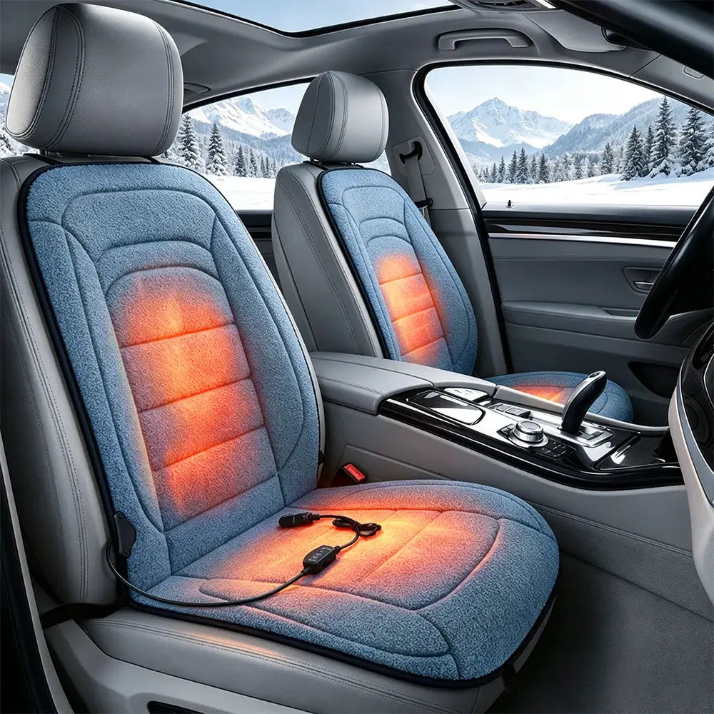 Simples Market massager chair pad with heating on two blue car seat cushions