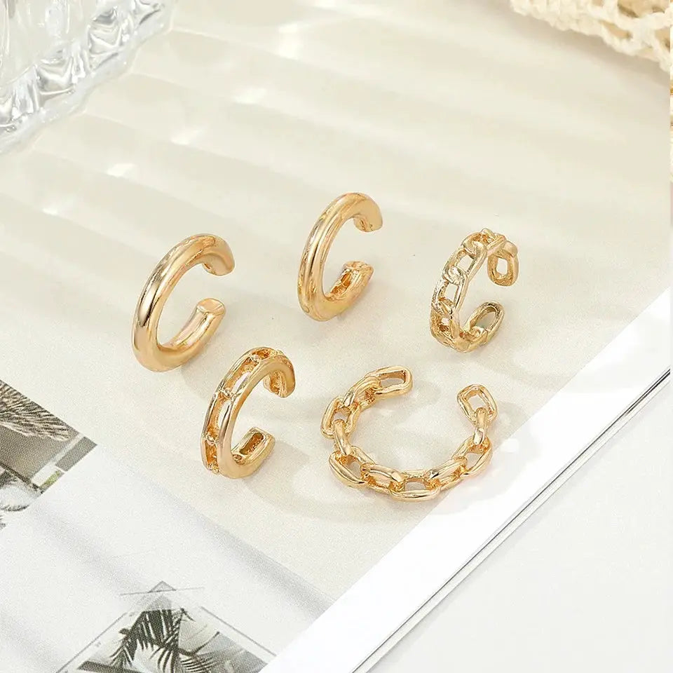 Gold Tone Leaf Ear Cuff For Women Non Piercing Clip On Earrings Fake Cartilage Jewelry Daily Wear