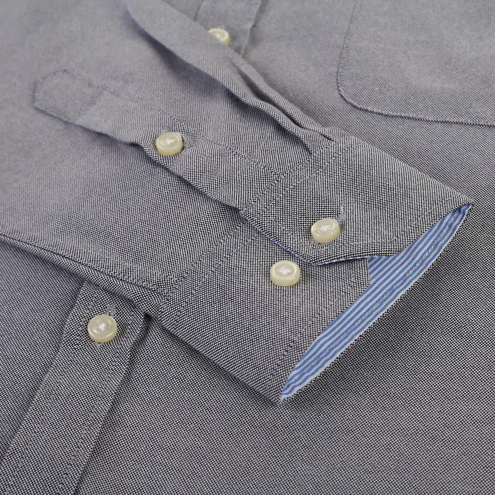 Simples Market men's long-sleeve oxford work shirt in gray micro-check with single patch pocket and button-down.