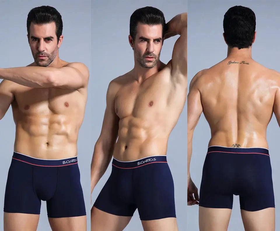 Men's navy cotton boxer briefs by Simples Market with Bonitos waistband