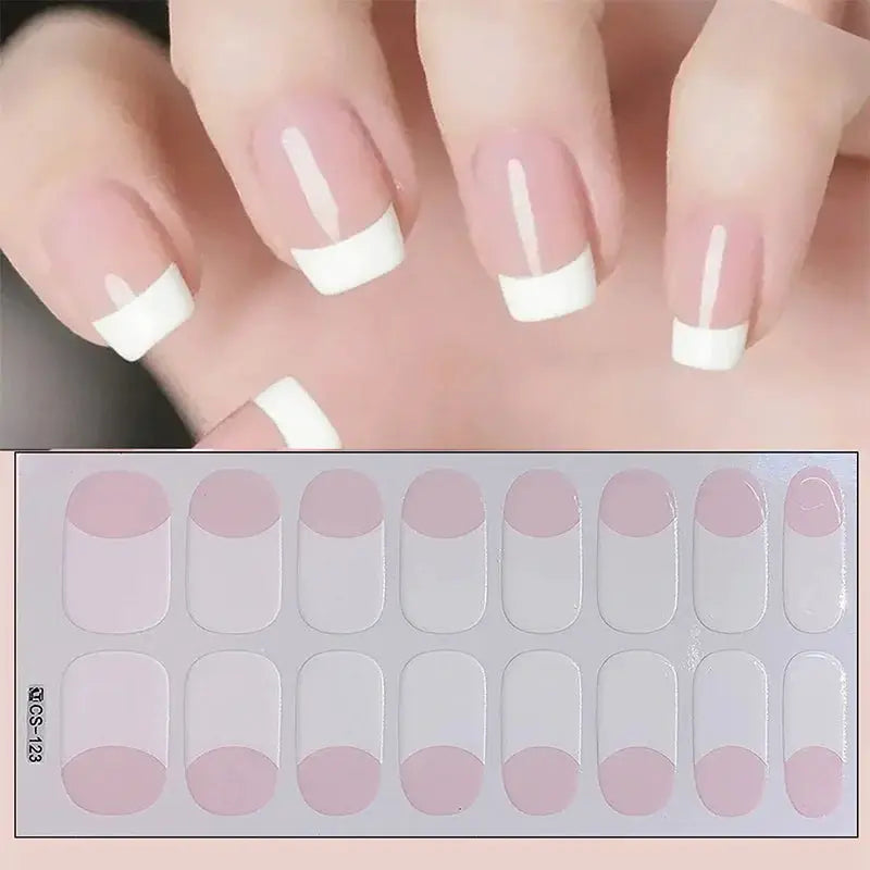 Simples Market full-cover nail stickers with pink French-tip design on a sheet