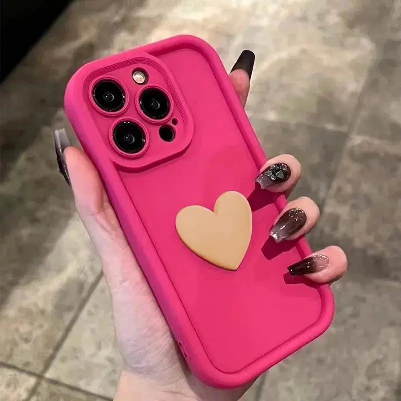 LuxCase 3D Love Heart Silicone Phone Case For iPhone 11 Through 17 Shockproof Candy Color Protection