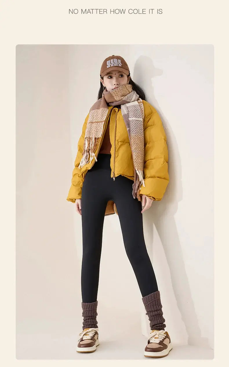 BIVIGAOS high-waist fleece-lined black leggings for women, seamless slim fit.