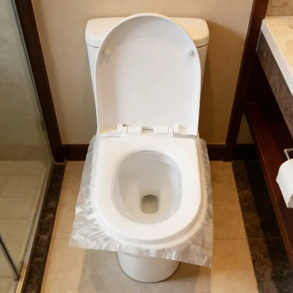 Toilet seat cover with disposable mat protector by Simples Market, white