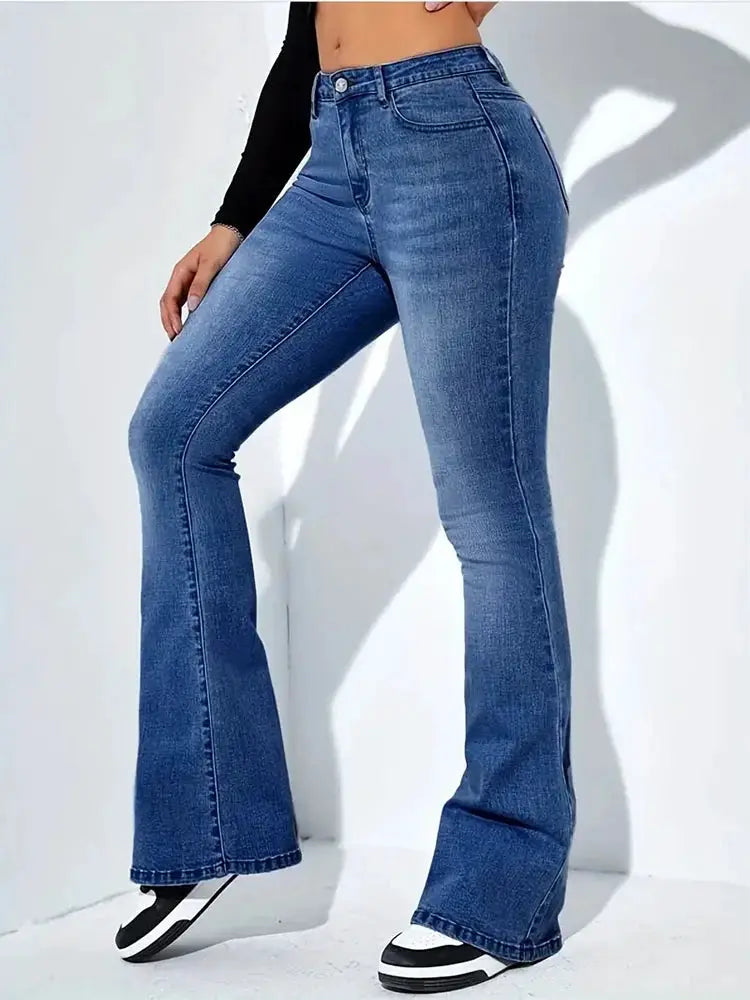 Women Flare Jeans High Waist Moustache Wash Denim Bell Bottom Y2K