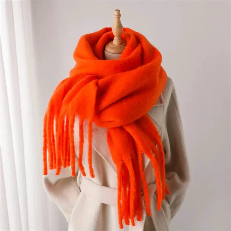 Luxurious Faux Cashmere Winter Scarf for Women Thick Soft Warm Wrap with Tassels