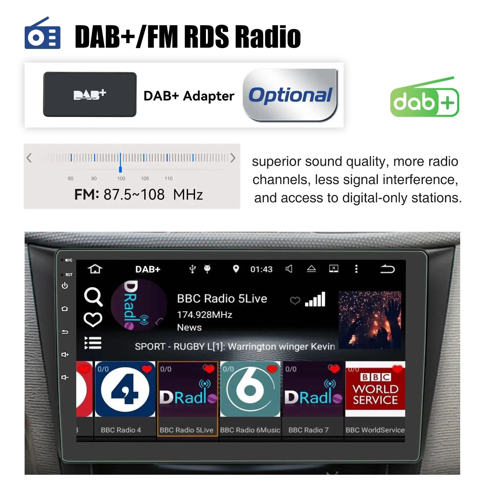 ESSGOO 2-DIN Android car stereo 7/9/10 inch with CarPlay, Android Auto, GPS, Bluetooth, DAB+ FM