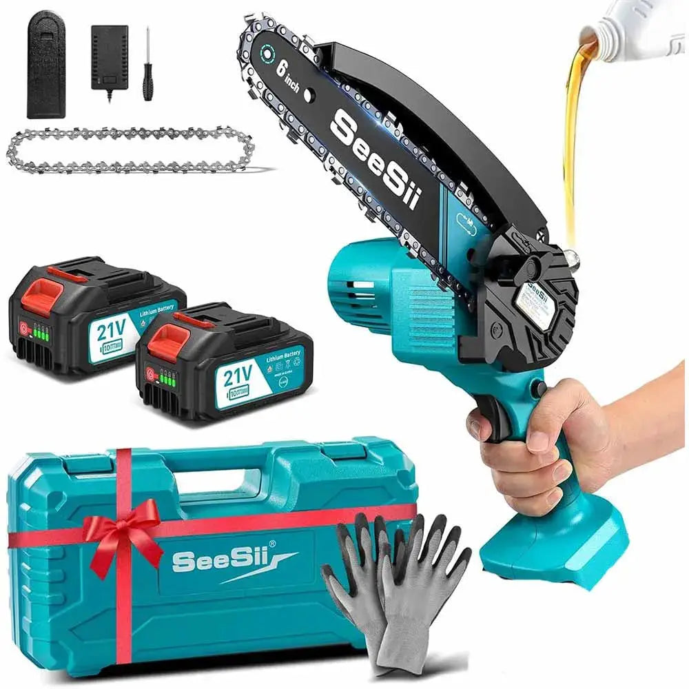 SEESII 6 Inch Cordless Mini Chainsaw 15.2 Cm Electric Saw Rechargeable Garden Pruning Tool for Makita 18V Battery