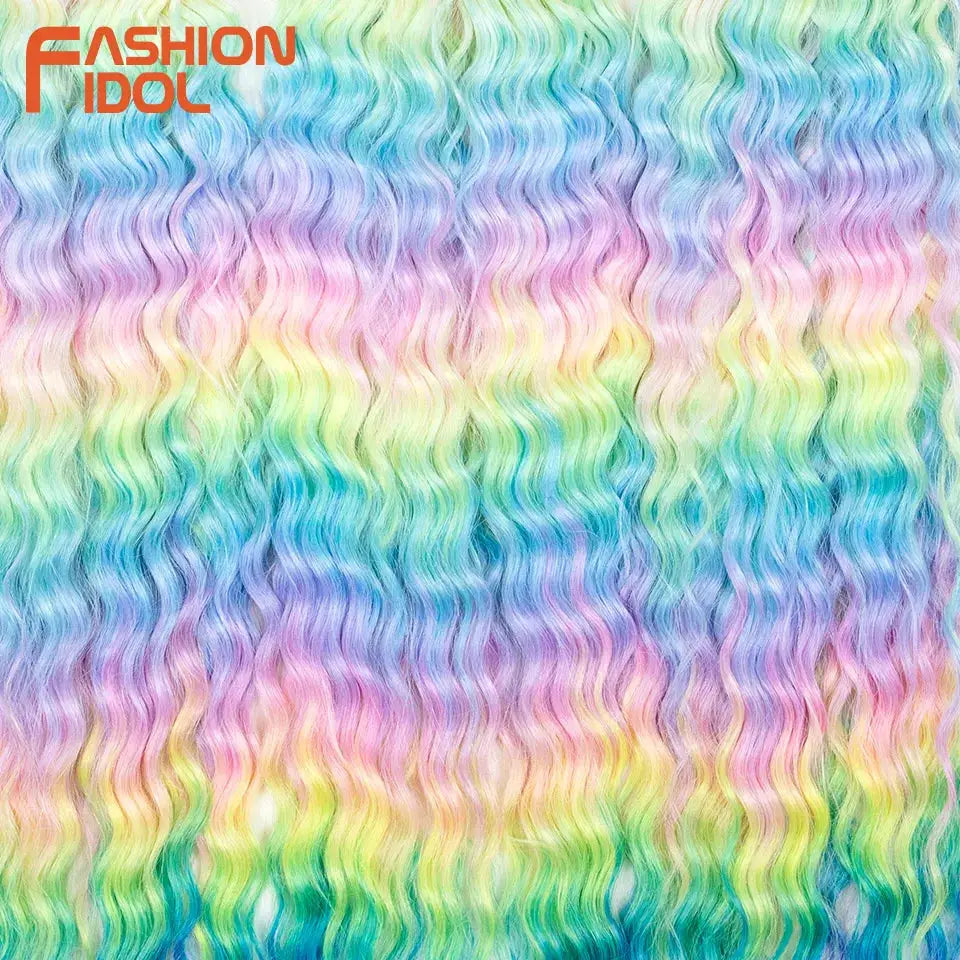 Ariel Curl water-wave crochet hair extension in pastel rainbow ombre, 22in; Fashion Idol logo