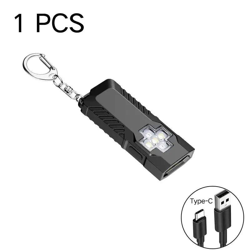 Simples Market portable waist-hanging keychain flashlight with built-in power bank, bright LED, Type-C USB, black.