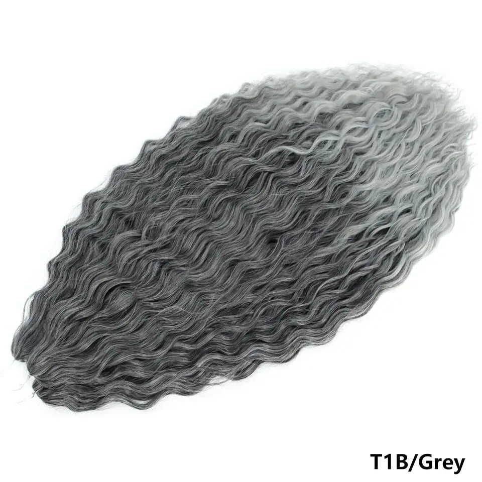 Ariel Curls water-wave crochet hair extensions in T1B/Grey, synthetic afro curls